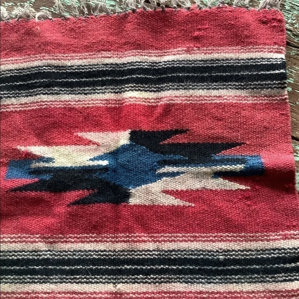 Vintage Fringed Aztec Southwest Bohemian Textile Small Rug Table Decor